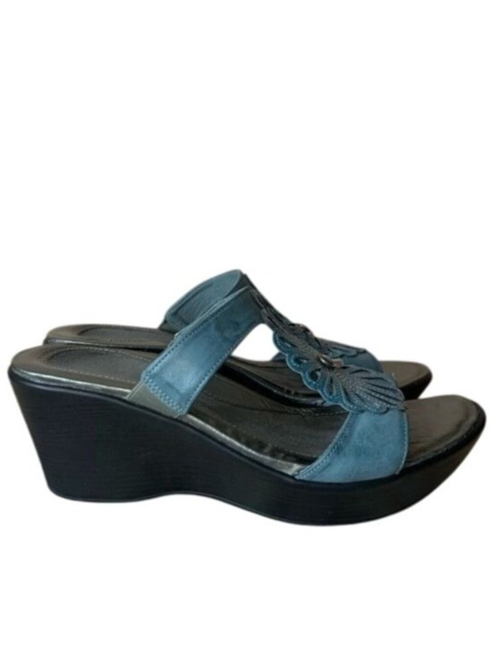 NAOT Teal Leather Wedge Sandals w/ Gem Accents Size 41 US 10